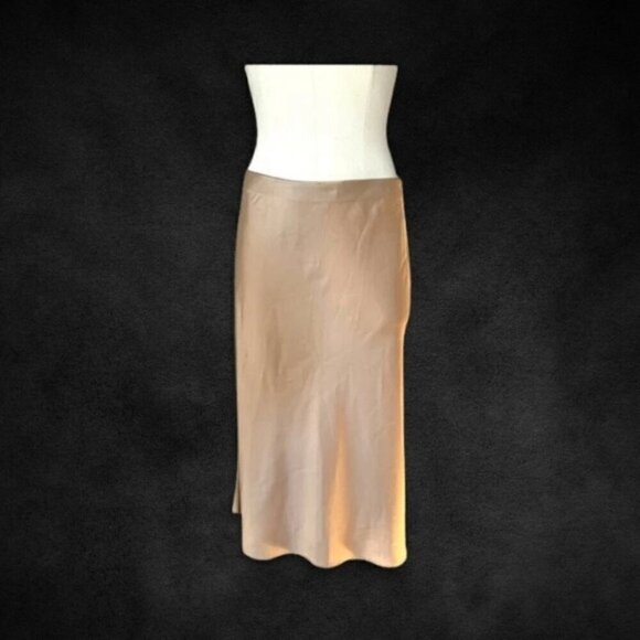Rachel Zoe Dresses & Skirts - RACHEL ZOE Midi Skirt Smooth Silky Satin Fabric Stretchable Waistband Beige W S